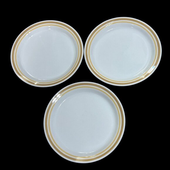 Corelle By Corning Almond Set of 3 Luncheon Plates White Tan Yellow Trim 8.5” - Picture 2 of 5